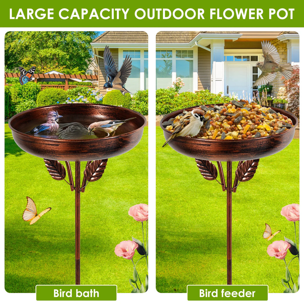 Bird Bath Feeder Bowl Metal Garden Birdbath with 5 Prong Stakes Outdoor Standing Bird Bath Bowls for Patio Outside Yard Decor