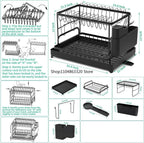 Kitchen countertop 2-tier dish drying rack, kitchen countertop dish drainer with drip tray, metal kitchen dish rack with drip tr