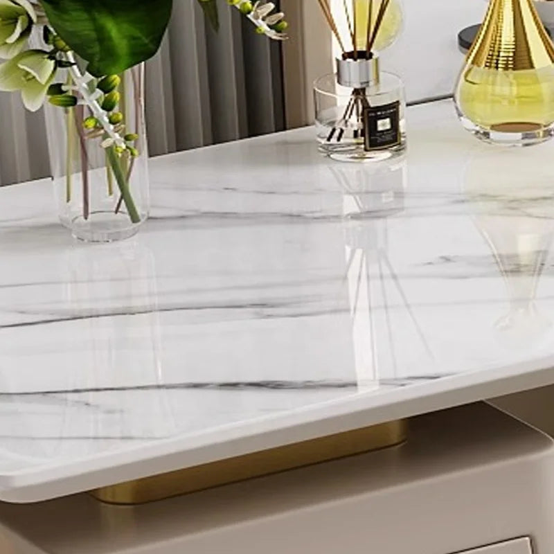 Simple Marble Top Dresser Drawer Dresser Bedroom Drawer Mirror Set Stainless Steel Base Makeup Vanity
