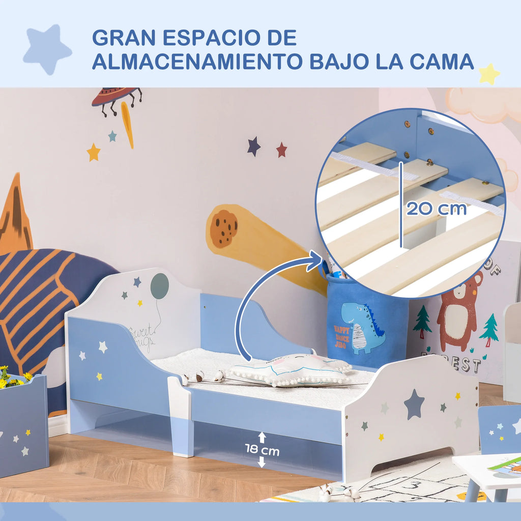 Homcom Bed for Children +3 Years 143X74X59 cm with Blue Star Print