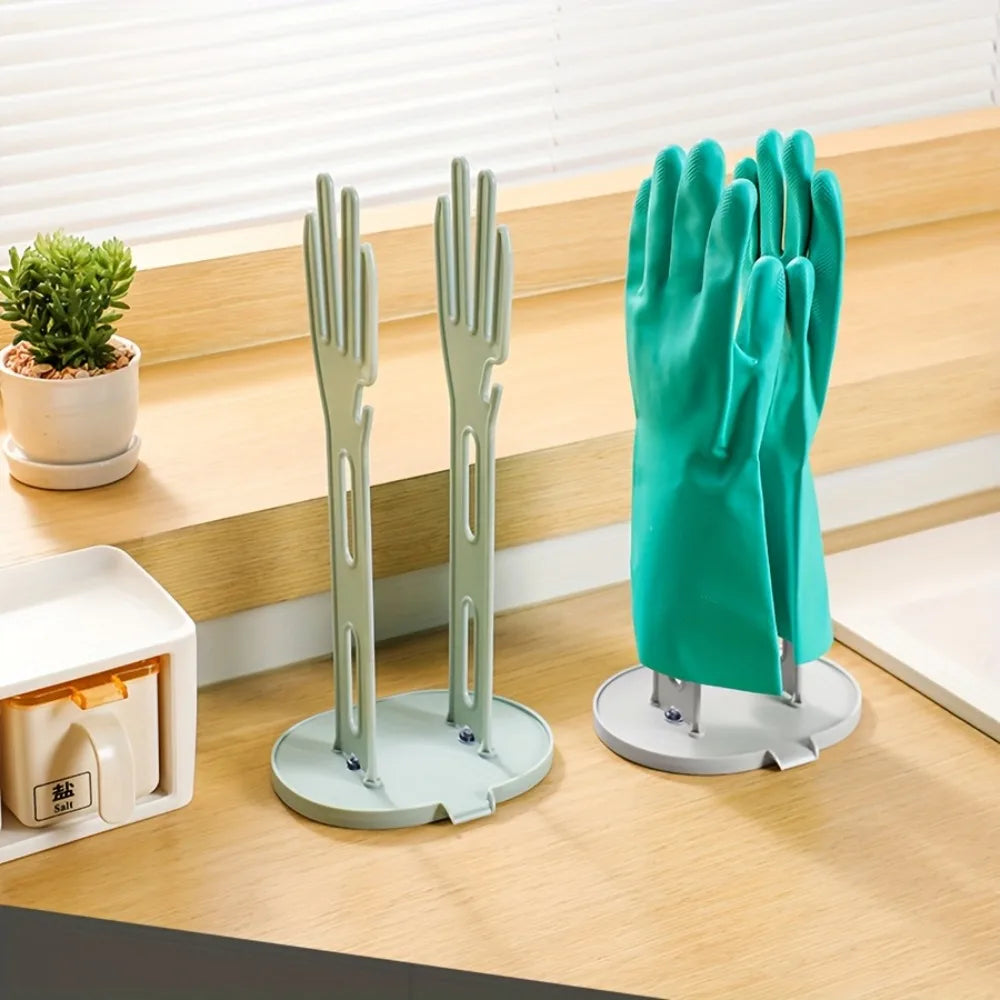 Hand Shaped Rubber Glove Drying Rack Detachable Kitchen Bathroom Dish Gloves Holder with Drain Base Countertop Organizer 1pc