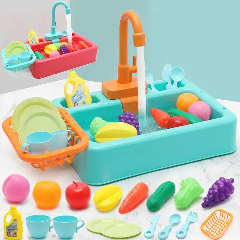 Kitchen Toy Plastic Dish Wash Sink Set With Faucet Pretend Play Cleaning Housework Educational Role Play Kitchen Water Fun Toys
