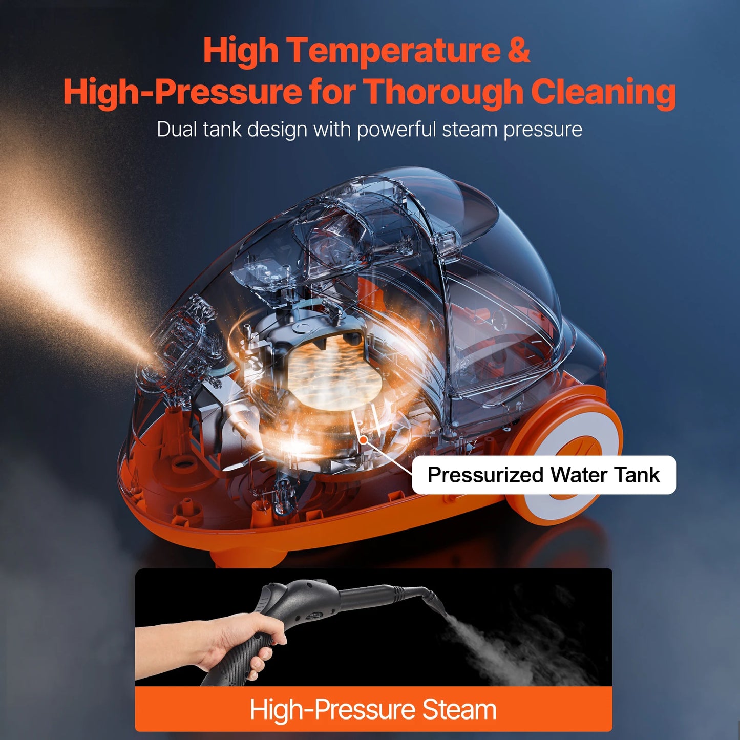 VEVOR Steam Cleaner Multipurpose Powerful Steamer w/ 84.55oz Tank and Portable Handle for Grout Tile Floors Appliances Home&Car