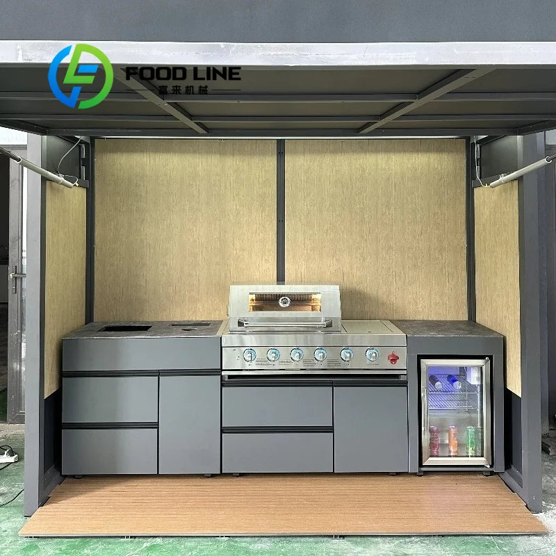 Outdoor Kitchen Shed With Integrated Countertop Functional Workspace Enclosed Structure For Backyard Bbq Preparation
