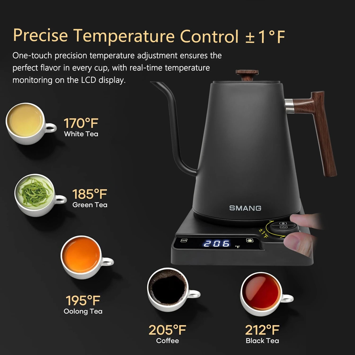 Gooseneck Electric Kettle 1L 1200W Intelligent temperature controlled hand brewed coffee pot Rapid Heating Kettle 110v/220v