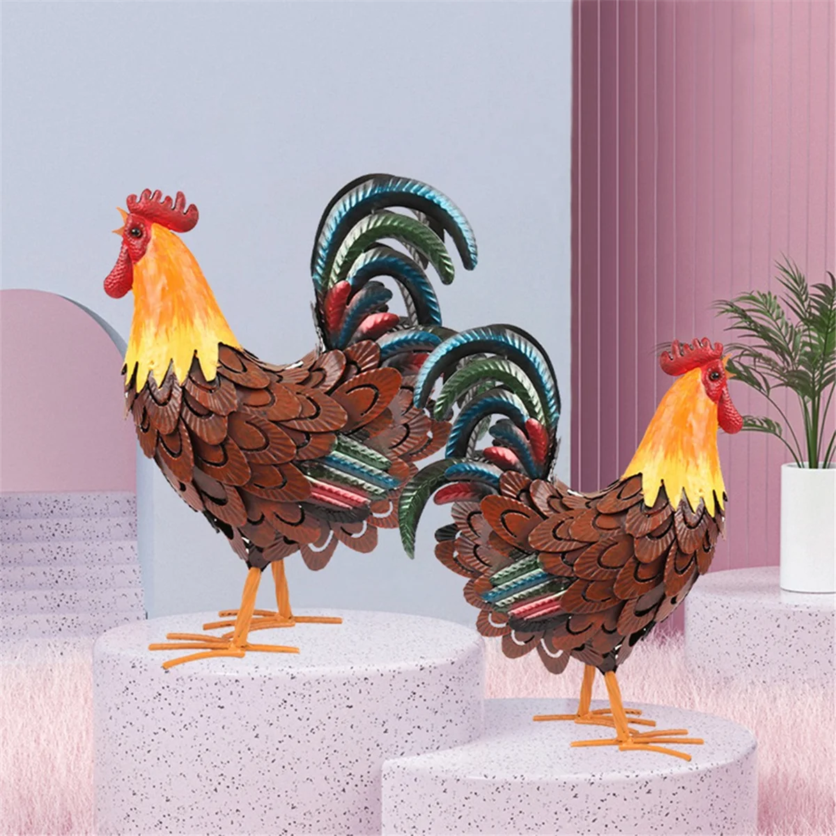 Metal Rooster Decor,Yard Chicken Decor,Outdoor Garden Statues, Chicken Sculpture for Backyard Decor & Lawn Ornaments