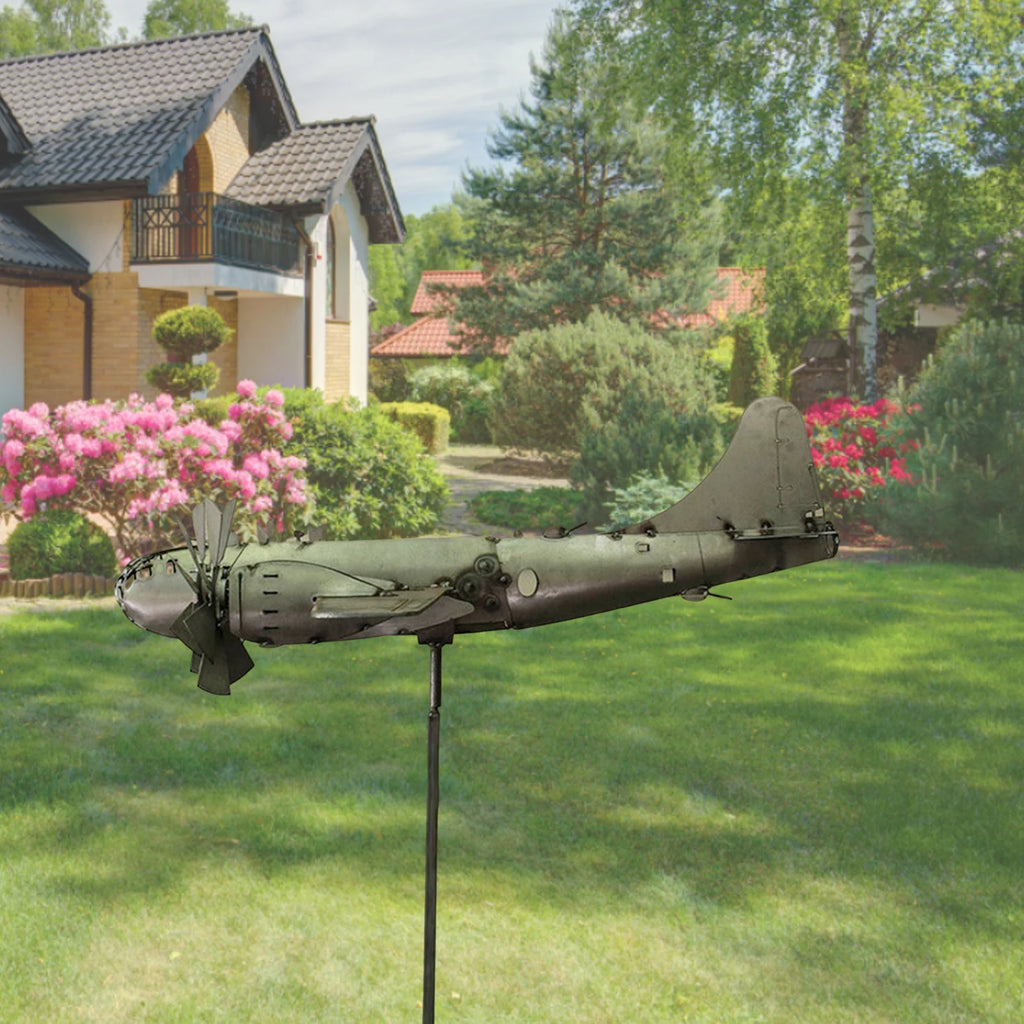 3D Wind Spinner Plane Metal Airplane Weather Vane Plug-in Windmill Outdoor Roof Wind Direction Indicator Ornaments Garden Decor