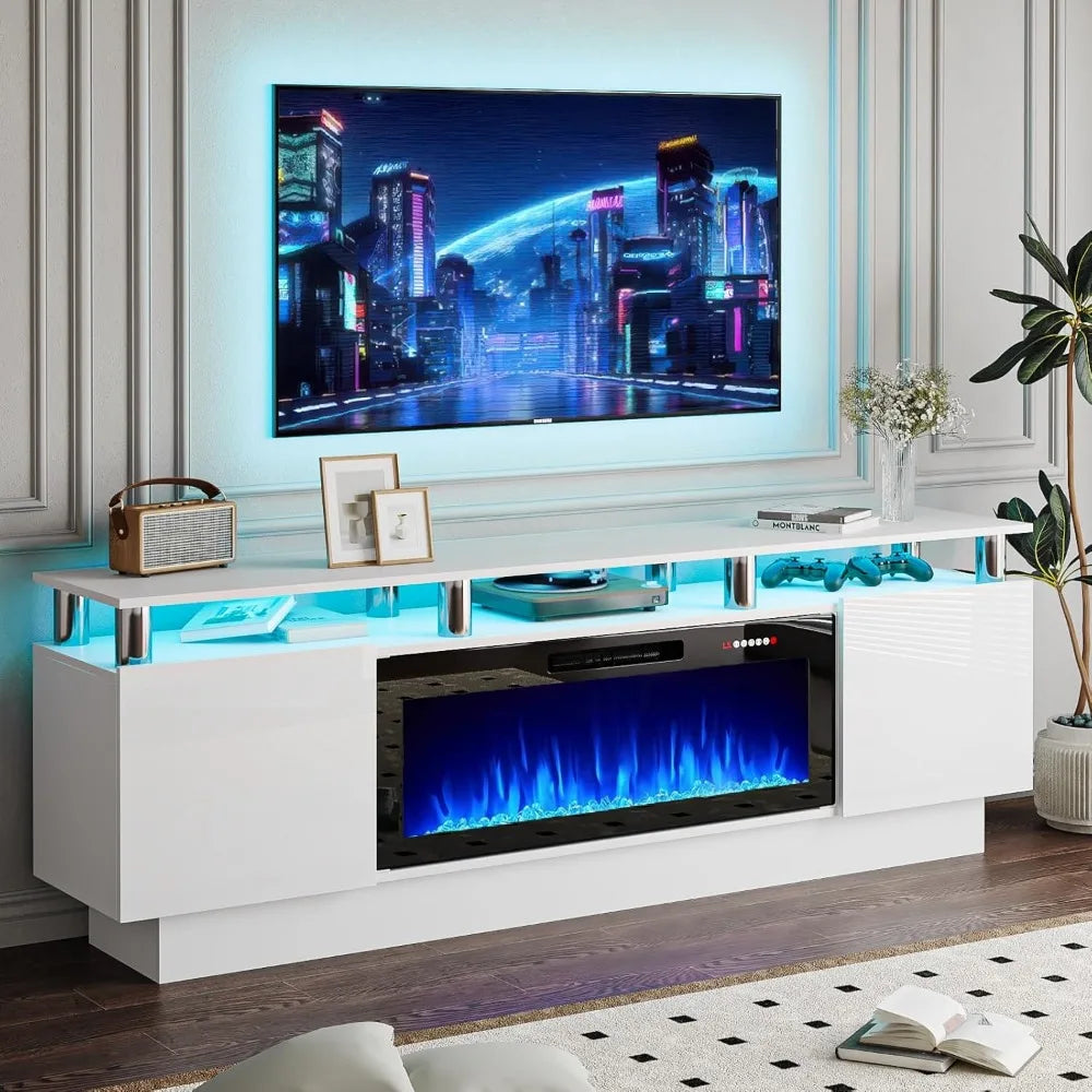 70" Fireplace TV Stand with 36" Electric Insert & LED Lights, Fits 80" TVs | AlluCanFind