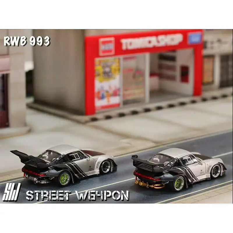 SW 1:64 RWB 993 Matte Silver Cyberpunk Diecast Diorama Car Model Collection Toy