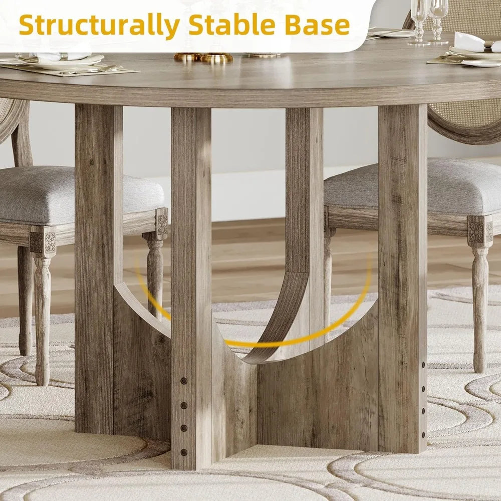 Round Dining Table for 4-6 People 47.24" Large Circle Dining Room Table Rustic Kitchen Table Round with Wooden Pedestal Base Fa