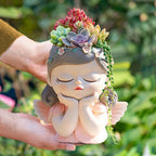 7 inch Cute Angel Girl Face Planter Pot with Drainage Hole, Resin Fairy Tale Planter Ornamental Statues for Home Office Decor