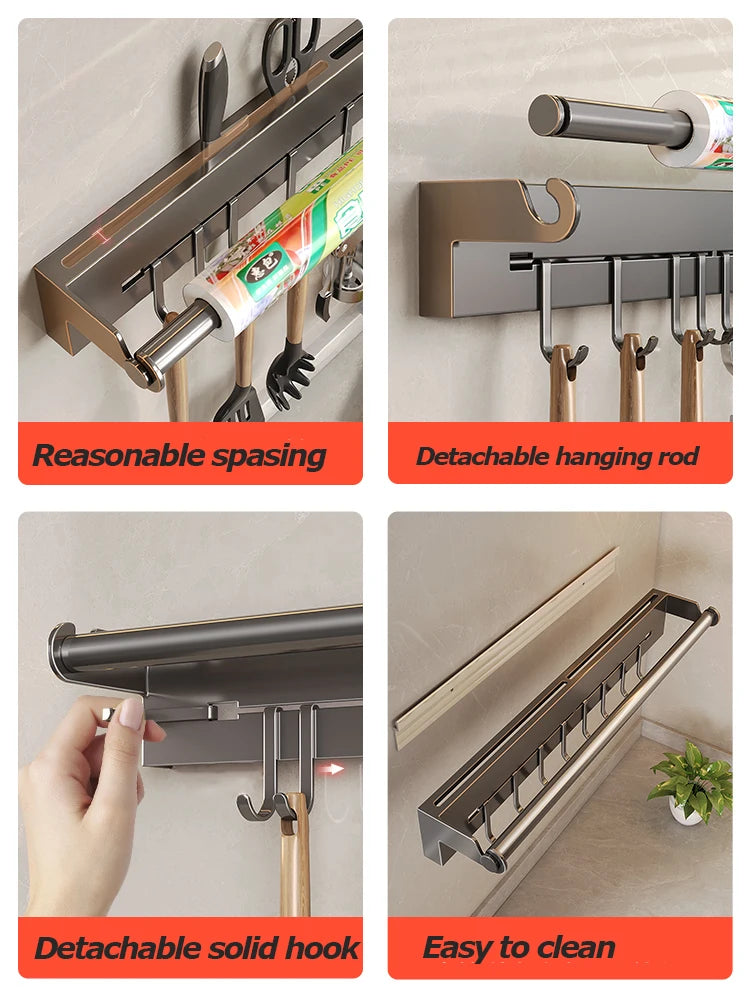 Stainless Steel Kitchen Paper Towel Rack Wall Shelf with Hook Kitchen Gadgets Hanging Organizers Storage Utensils for Kitchen