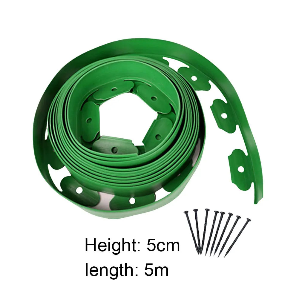 5/10M Fixed Garden Barrier Lawn Grass Edging Border Plastic Landscape Grass Stone Isolation Strip with 15/30 Anchoring Spikes ﻿