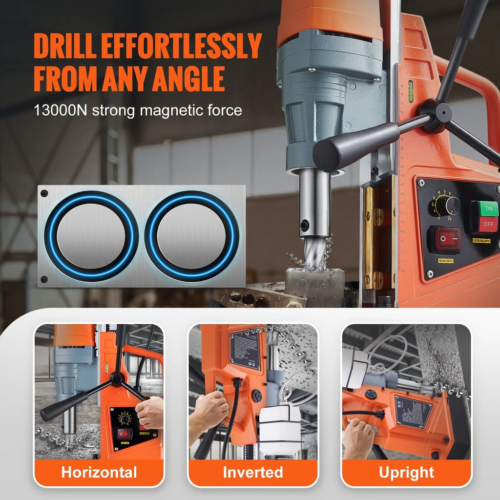 Magnetic Drill Machine 1550W 50 mm Boring 13000N Portable Electric Mag Drill Press with Variable Speed 500 RPM Drilling Machine