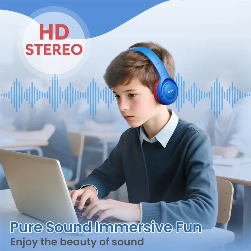 Acer HK03 Kids Headphones with Cord for School 85/94dB Volume Limiter Foldable Stereo Sound Headset for Toddlers Girls Boy