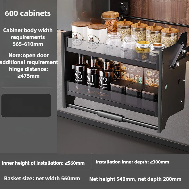 Kitchen Lifting Basket Cabinet Up and Down Buffer Open Door Kitchen Cabinet Storage Rack Seasoning Basket Kitchen Furniture