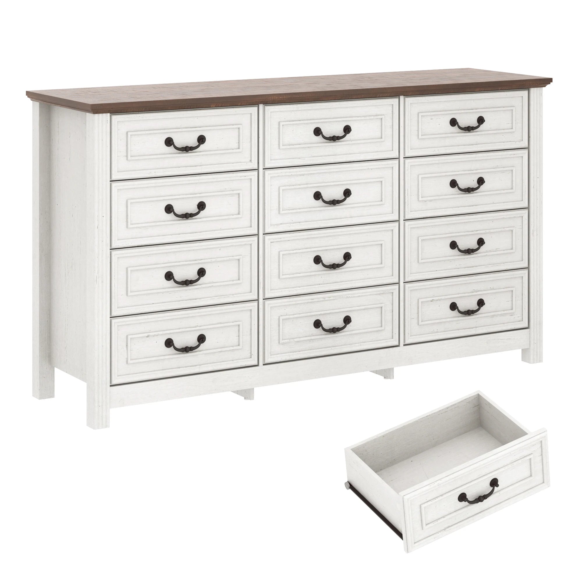 Large Dresser with 12 Drawers for Bedroom, 63'' Long Modern Wood Dresser Chest of Drawers, Storage Cabinet Clothes Organizer