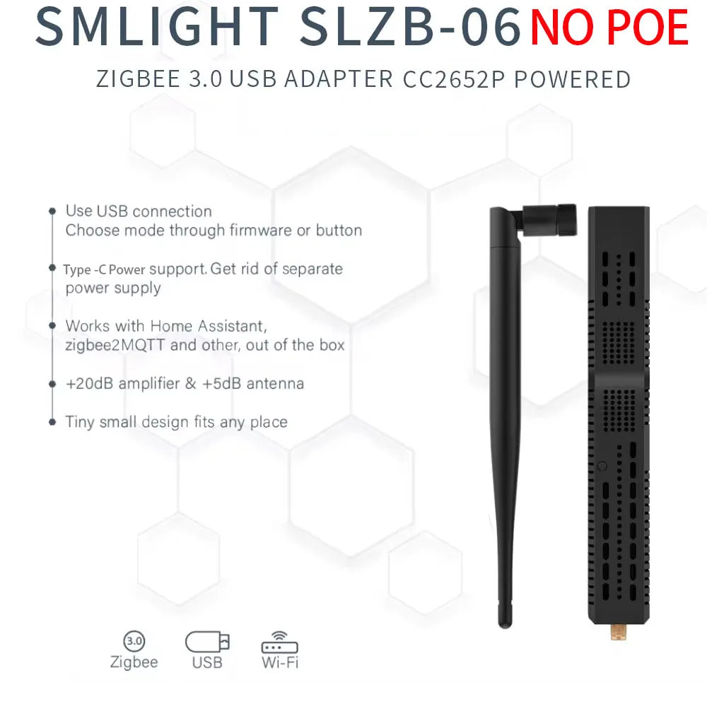 Zigbee 3.0 SLZB-06 No POE BASED CC2652P to Ethernet,WiFi and USB gateway coordinator works with ZHA, Home Assistant, Zigbee2MQTT