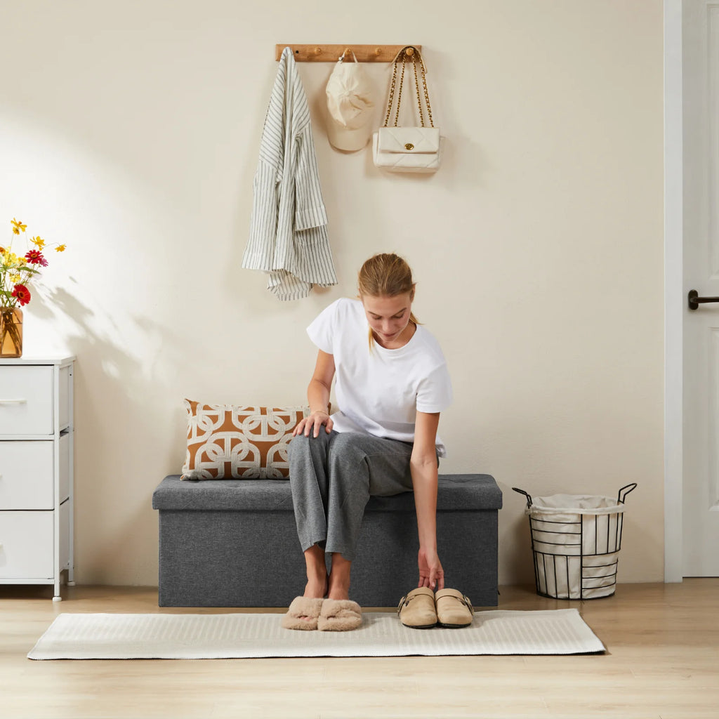 JHK Storage Stool with Foam Seats, Hidden Storage Box, Living Room Toy Storage Box, Bedroom Bed End Bench