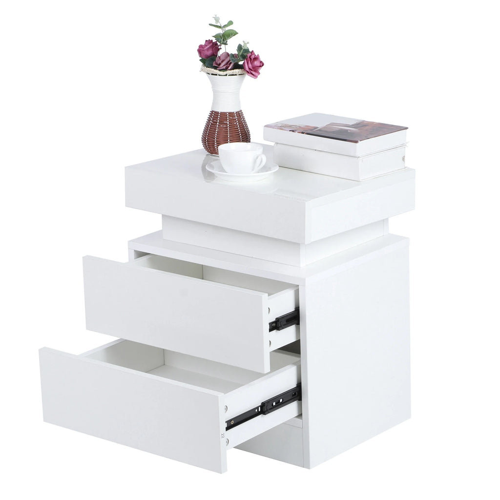Bedroom LED Nightstand Bedside Table Large Capacity RGB Light Storage Nightstand Cabinet with 2 Drawers for Bedroom Nightstand