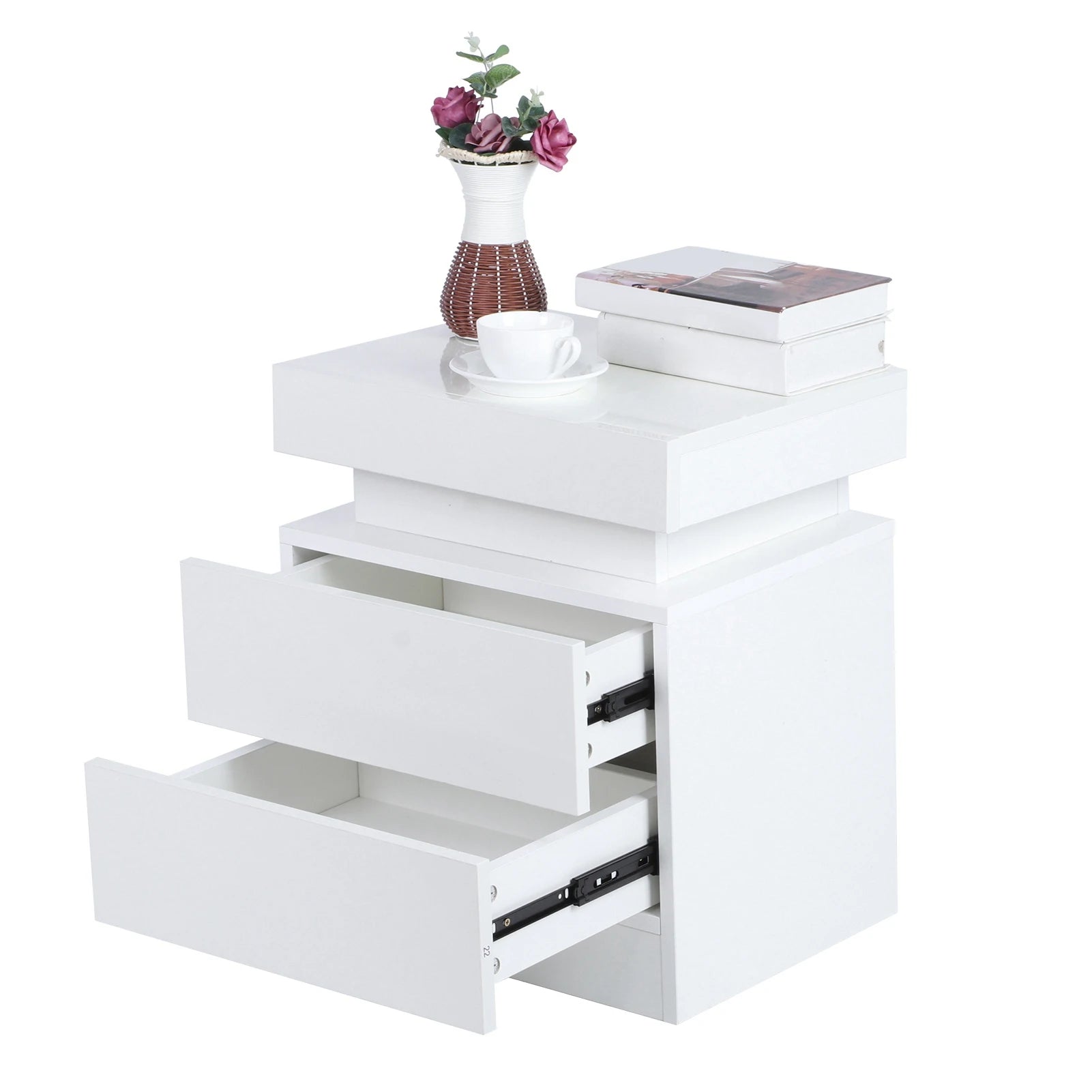 Bedroom LED Nightstand Bedside Table Large Capacity RGB Light Storage Nightstand Cabinet with 2 Drawers for Bedroom Nightstand