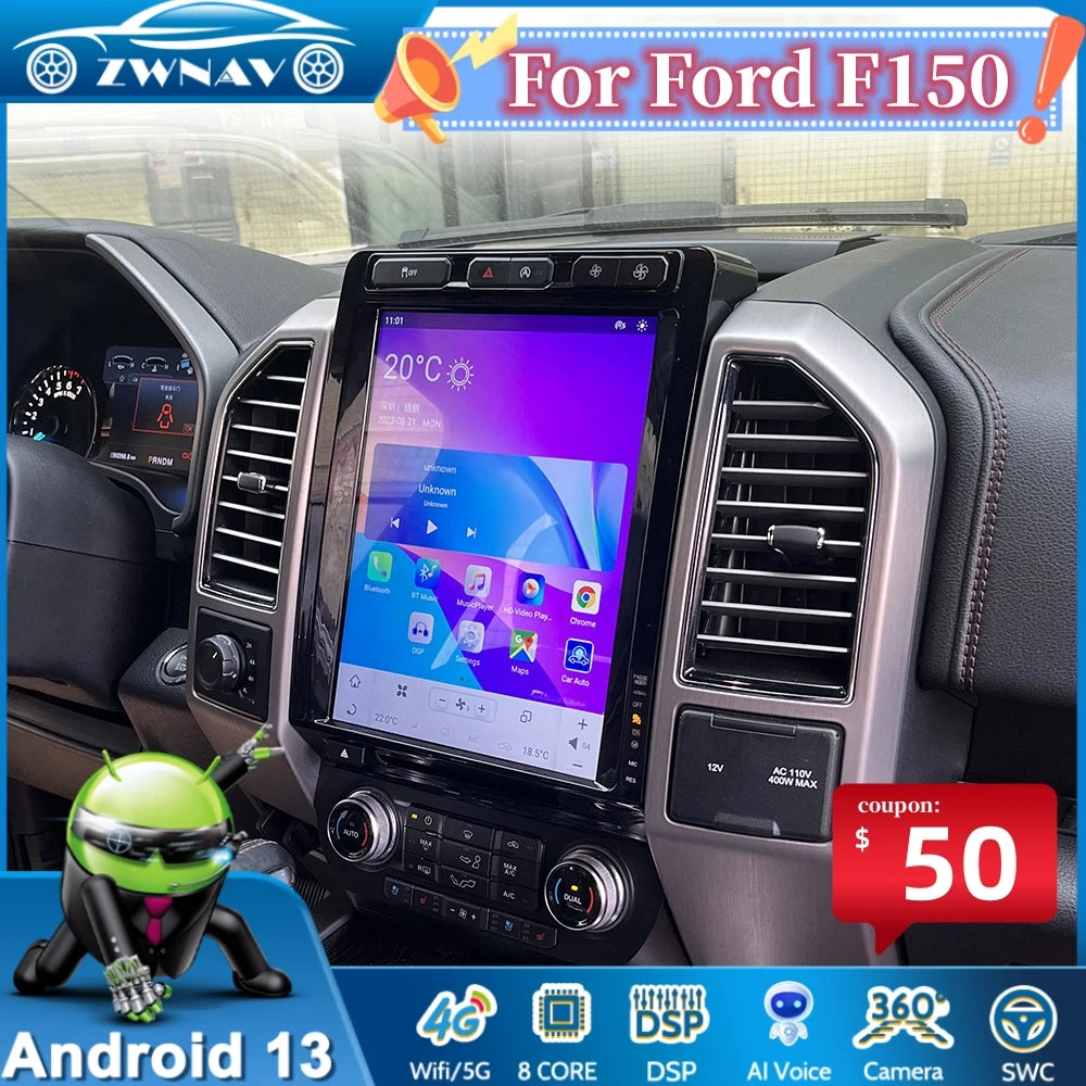 256GB Qualcomm Android Car Radio For Ford F150 Raptor F250 2015-2021 GPS Navigation Multimedia Player Tape Head Unit