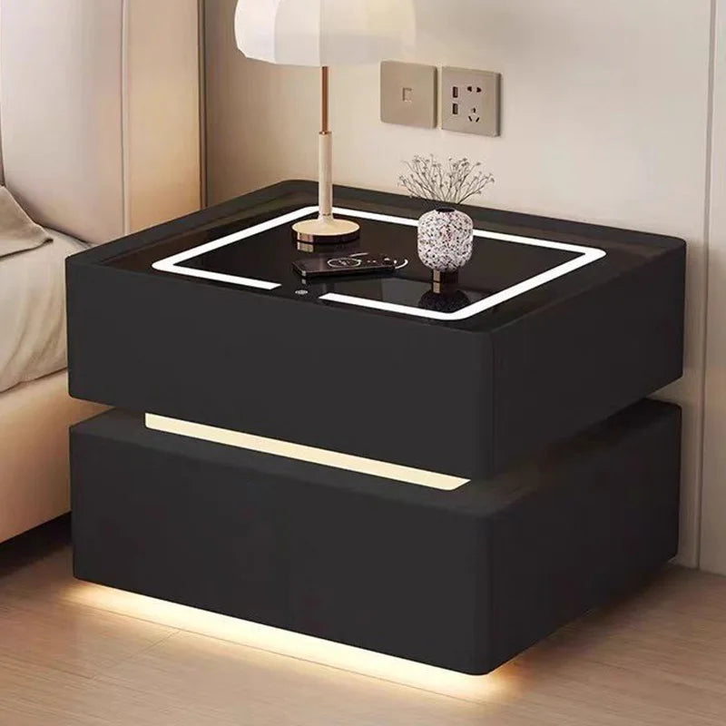 Creative 25-50cm Smart Bedside Table with Sensor Light Nordic Style Storage Cabinet Bedroom Nightstand with Wireless Charging