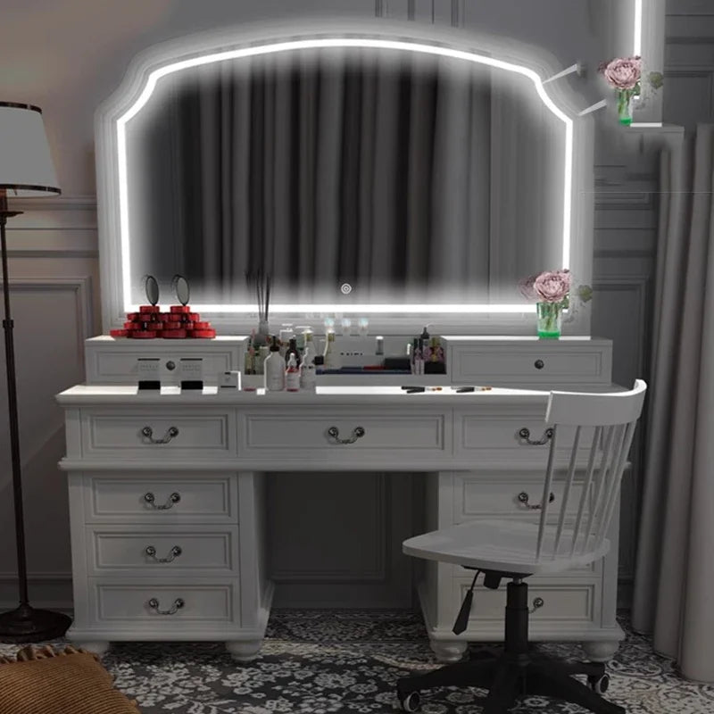 Wooden White Mirror Vanity Table Living Rooms Luxury Salon Drawers Dresser Living Room Beauty Schmink Tisch Bedroom Furniture