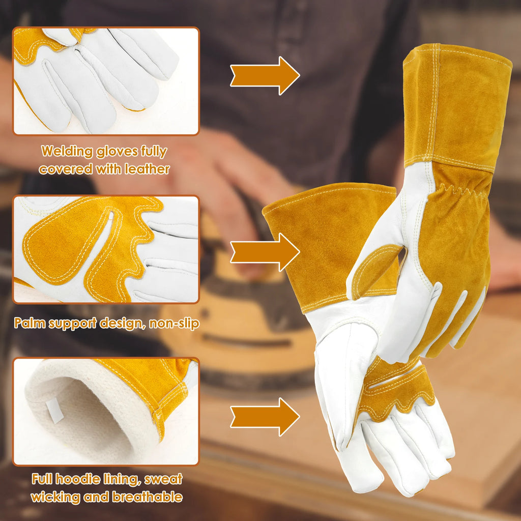 Top Grain Leather Goatskin Welding Glove Comfortable Lining Multifunctional Heat Resistant Mitt for Welding Extra Protection