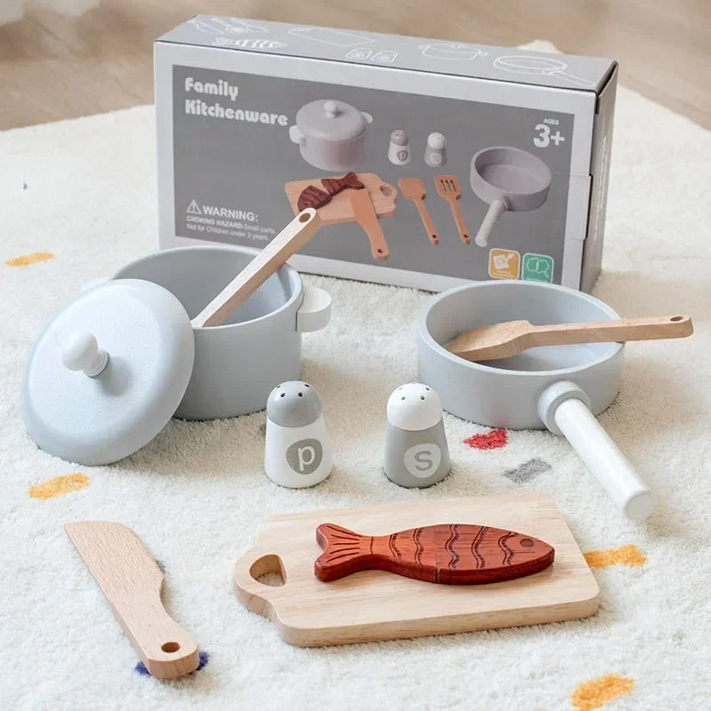 Wooden Mini Kitchen Toys Cookware Pot Pan Cook Pretend Play Educational House Toys For Children Simulation Kitchen Utensils Girl