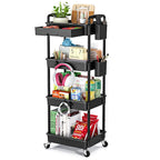4 Tier Rolling Utility Cart with Drawer,With Drawer & Extended Poles,With Plastic Shelf & Lockable Wheels,Smooth Mobility