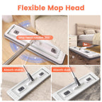 Flat Mop Squeezee Mop Free -handed Washing Mop Microfiber Cloth Mop with Bucket Clean and Scrape Dry