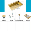 Gold Kitchen Sink Above Counter 304 Stainless Steel Single Bowl Goldn Basket Drainer Soap Dispenser Washing Basin