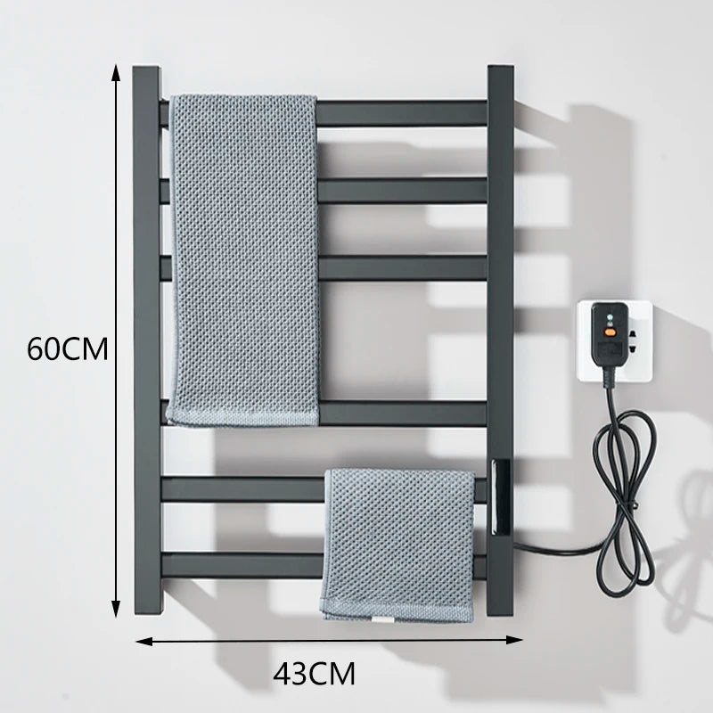 Matte Black Bathroom Electric Heated Towel Rack with Digital Display Touch Thermostatic Dry Towel 304 Stainless Steel Heater