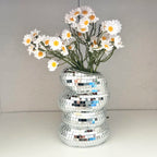 Disco Ball Spiral Vase Unique Glass Tiles Flower Bottle Disco Ball Planter Silver Mirror Vase Home Living Room Office Decor