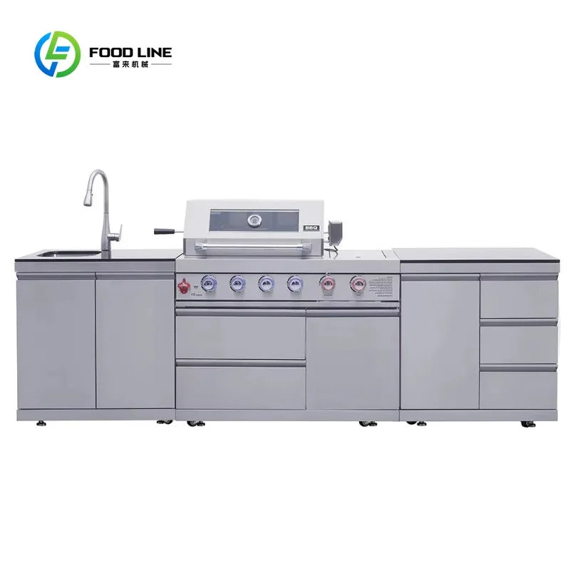 Customized Outdoor Kitchen with Granite Garden Stainless Waterproof Heavy Duty Full Set Kitchen Gas BBQ Grill Cabinet Frame