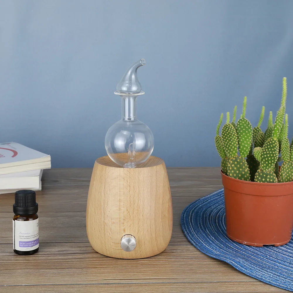 Aroma Essential Oils Diffuser Nebulizer Wooden Glass Air Fragrance Ele