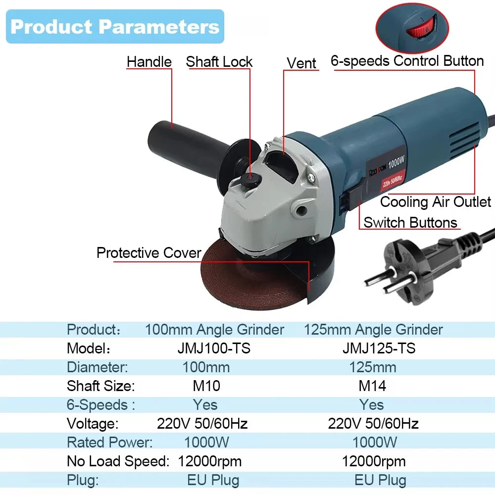 1000W Mini Polishing Machine Diamond Cutting Grinder 100mm 125mm 6 Speeds Electric Grinding Cutting Polishing Power Tool