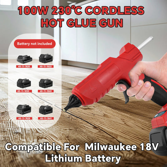 100W Cordless Hot Glue Gun for Milwaukee 18V Battery with 10Pcs 11mm Glue Sticks Quick Preheating DIY Repair Tool (No Battery)