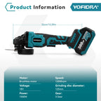 YOFIDRA 125mm Brushless Angle Grinder 3 Gears M14 Cordless Electric Impact Grinding Power Tool For Makita 18V Battery Pin