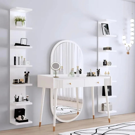 7-Tier Wall Shelf Unit - White Floating Display Shelf with LED Remote Control Light | AlluCanFind