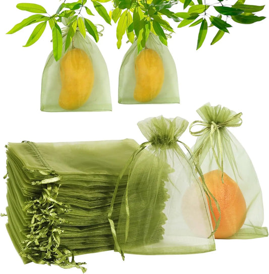 50pcs Fruit Protection Bags Mesh Netting Covers with Drawstring for Grapes Mango Veggies Reusable Pest Barrier Garden Plant Bags