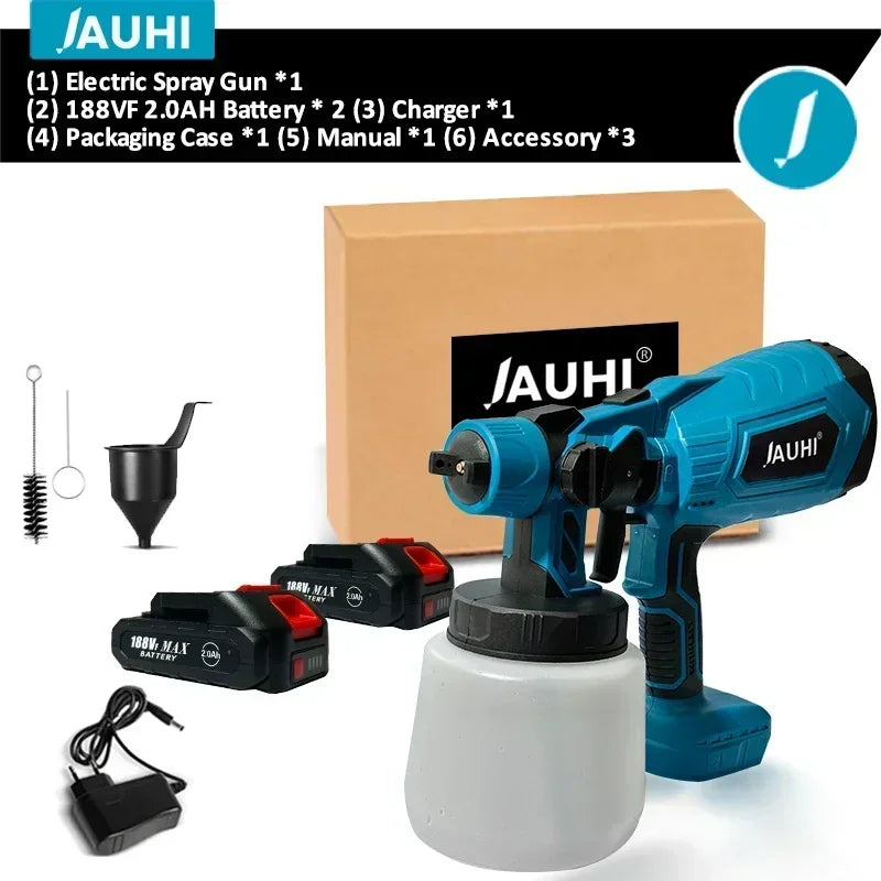 JAUHI 1500W 1000ML Cordless Electric Spray Gun with Battery Household Disinfection Sterilization Portable Paint Sprayer