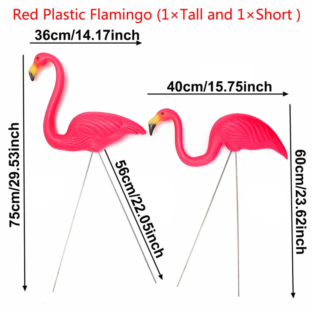 2PCS Pink Flamingos Yard Decorations 29"/23" Tall Plastic Flamingo Statue Metal Stakes Lawn Ornaments Outdoor Garden Decor