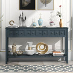Merax Long Farmhouse Entryway Table with Storage Drawers and Bottom Shelf, Sofa Console Table for Living Room Hallway, Navy Blue