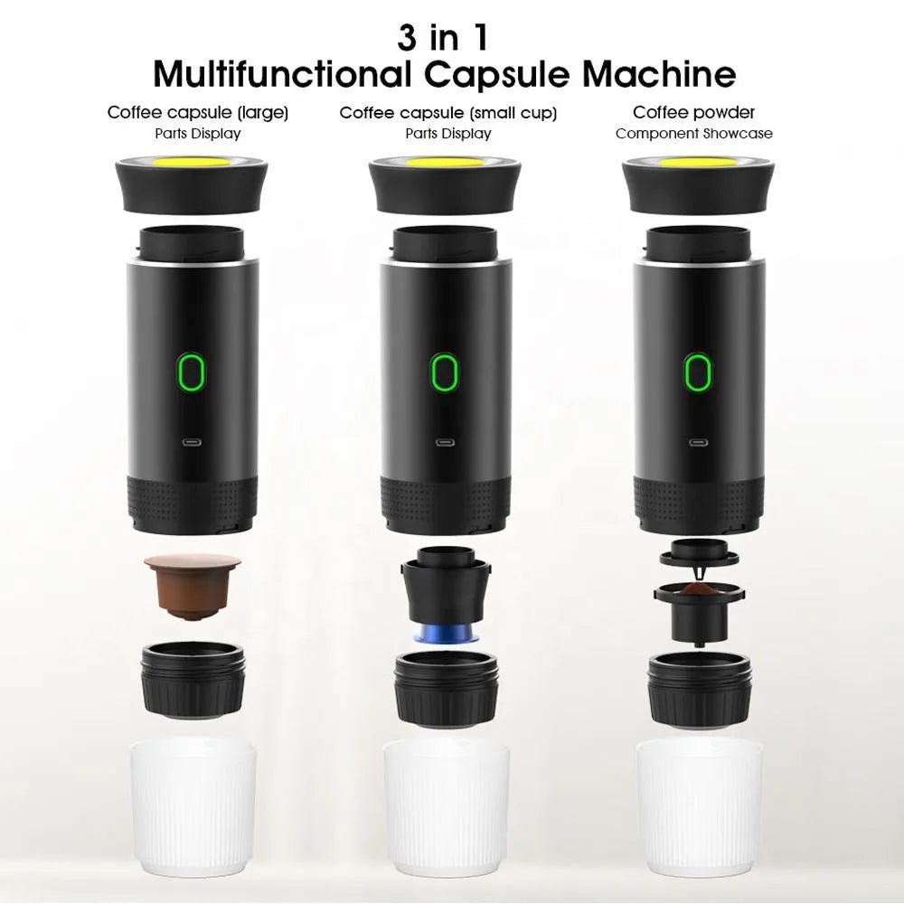 Wireless Electric Portable Espresso 3-in-1 Coffee Machine for Car & Home Camping Coffee Maker Capsule Powder Travel Coffee Maker