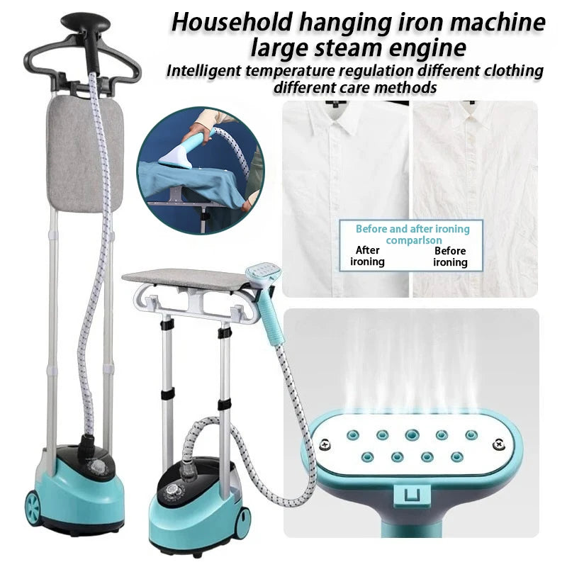 Hot selling household hanging iron with large steam, handheld double bar vertical ironing machine, high-power boosting flat iron