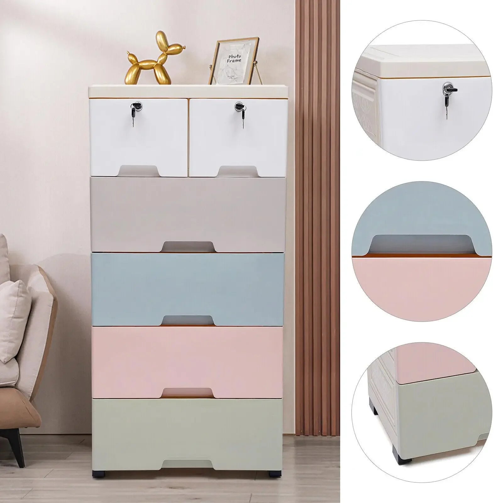 Plastic Wardrobe Kids Drawers Storage with 6 Drawers Closet Dresser Organizer Bedroom Furniture for Clothes