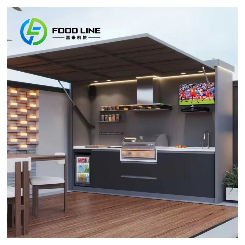 Custom 304 Stainless Steel Outdoor Kitchen Island Outdoor Patio Cooking Kitchen Grill Modular Outdoor Kitchen Cabinet with Sink