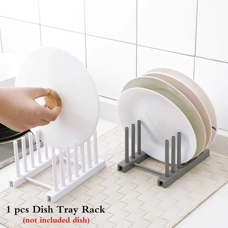 Plastic Dish Rack Kitchen Supplies Storage Draining Racks Removable Shelf Plate Pot Lid Rack Household Storage Organizer Gadgets